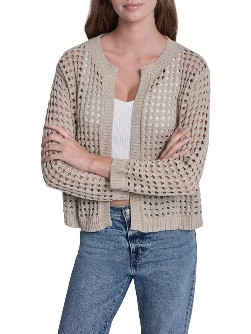 Chic Women's Long Sleeve Open Stitch Cardigan - Cozy Layering Essential
